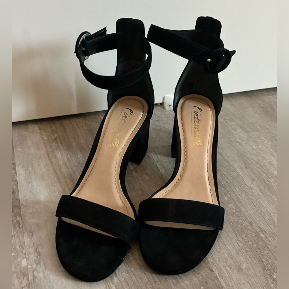 L’Intervalle Black Strappy Round-Toe Sandal, Block Heel, EUR 39/US 8